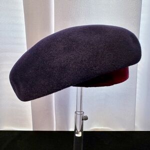 VINTAGE Givenchy Navy Blue Wool Beret Hat Made in France for Bergdorf Goodman